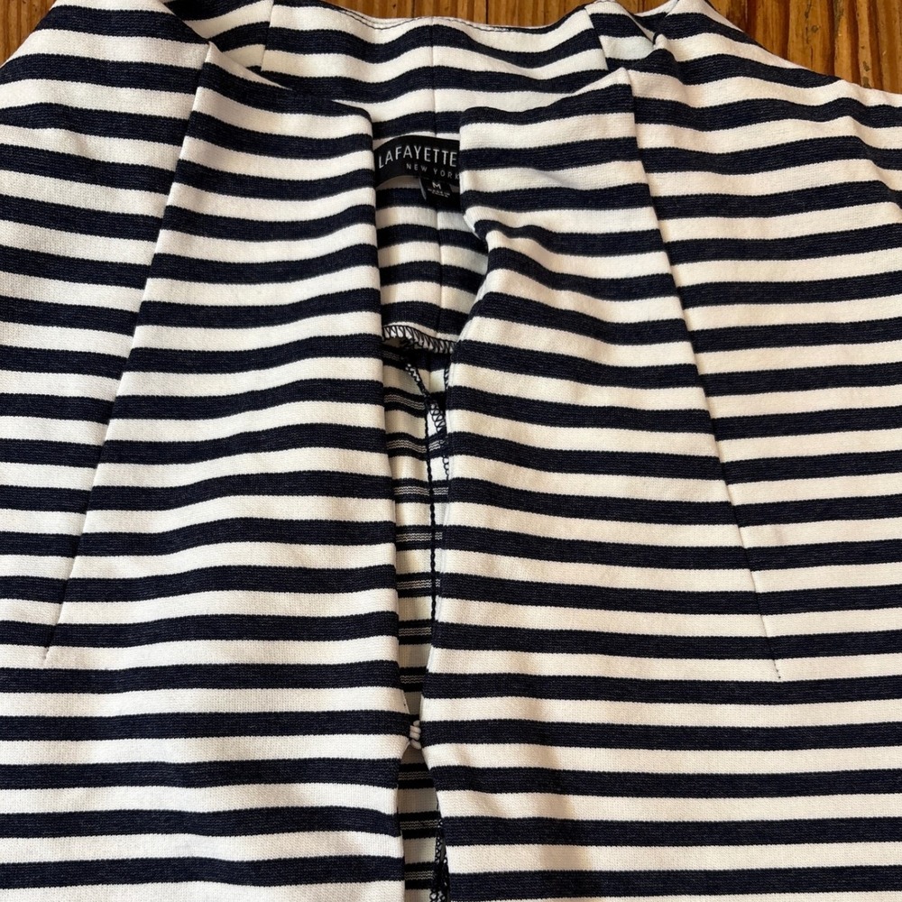 Lafayette 148 Cardigan Women Blue White Striped Open Front Knit SIZE M - Picture 3 of 7